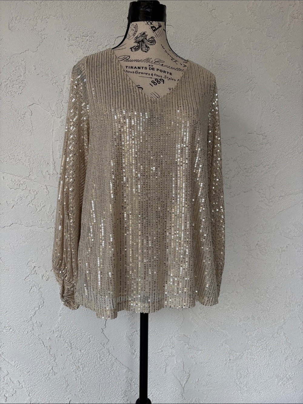 Sequin V-Neck Women's Top in Champagne